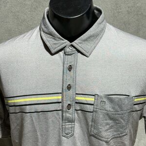Travis Mathew Striped Golf Polo Shirt Men's Casual Short Sleeve Gray Size XL
